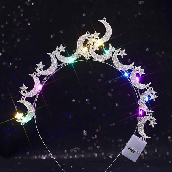 Sparkly Moon Halo Crown Headband Silver Star Rhinestones for Women main image 6